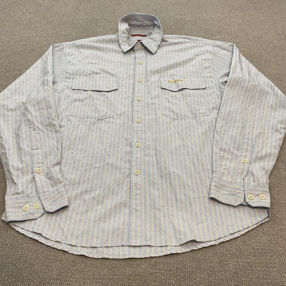Simms Shirt Mens Medium Blue Plaid Long Sleeve Fishing Button Front Outdoor Fish
